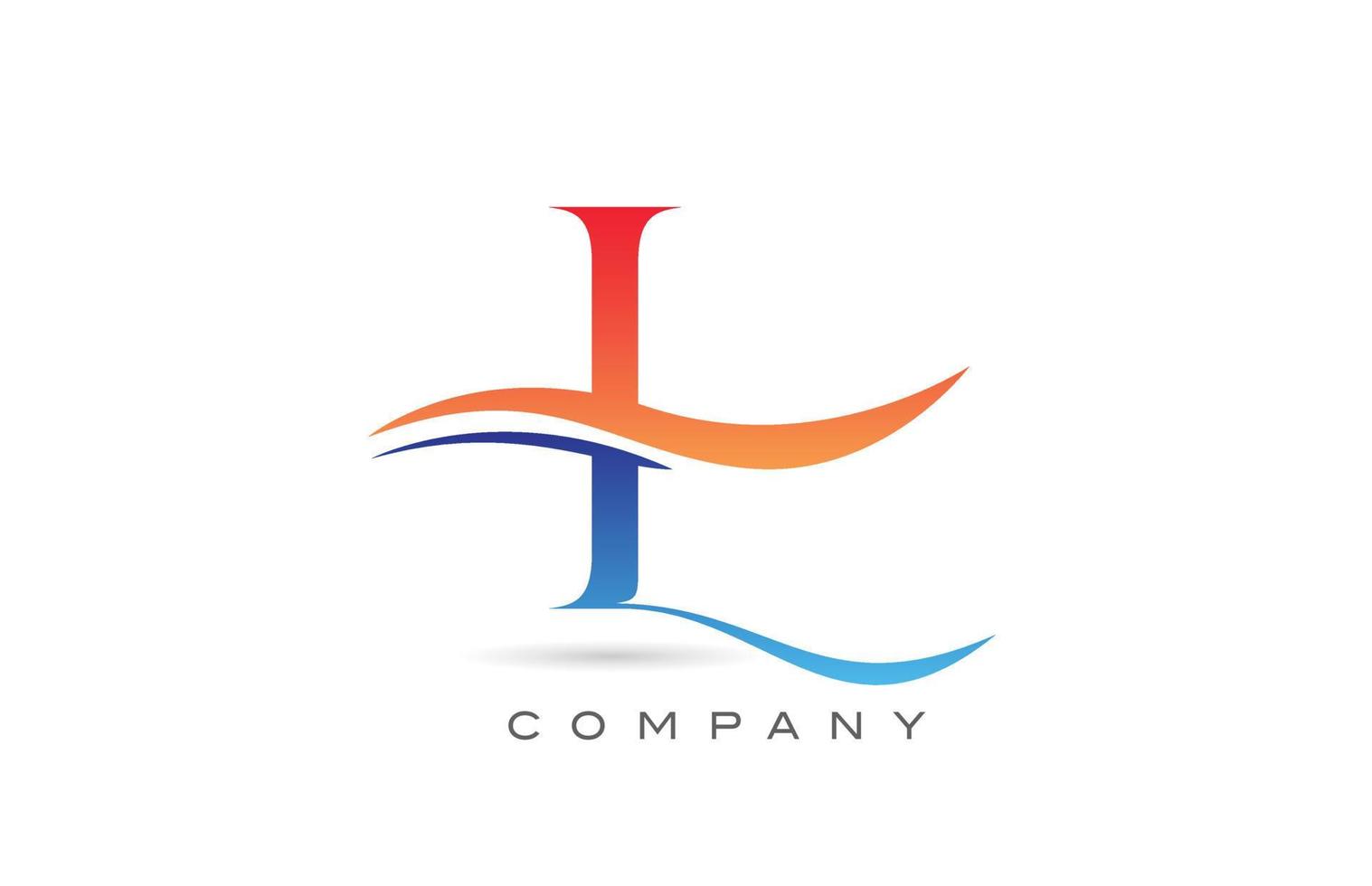 diseño del logotipo de la letra del alfabeto l azul naranja con swoosh. plantilla de icono creativo para empresa vector