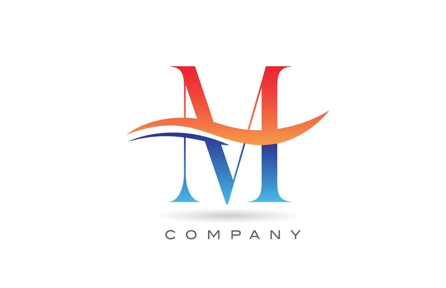 orange blue M alphabet letter logo design with swoosh. Creative icon template for company vector