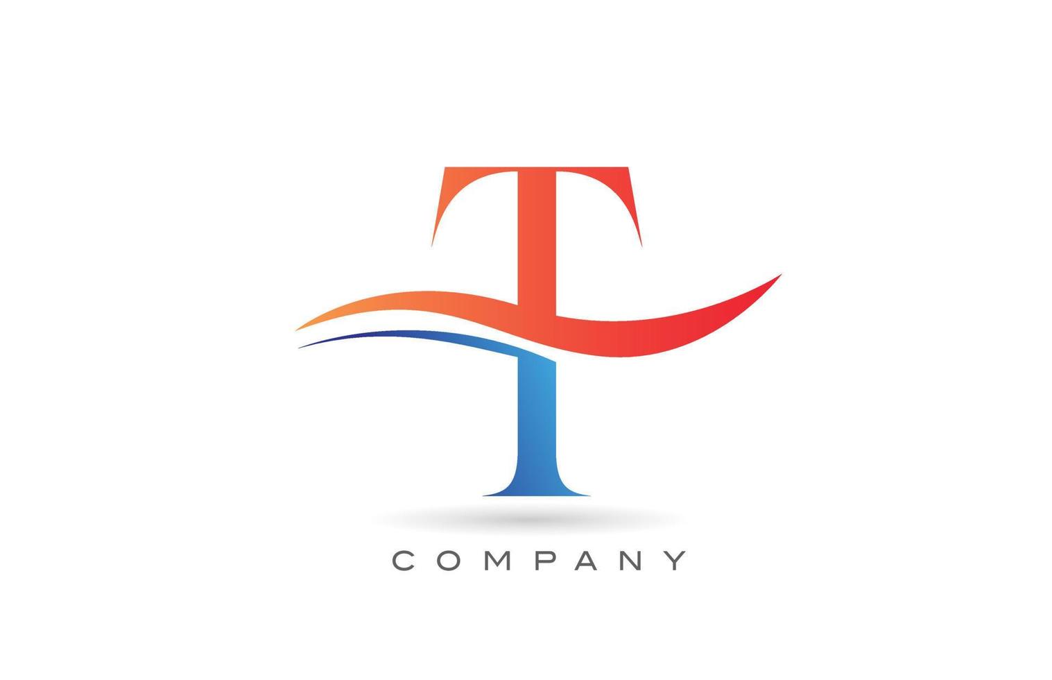 orange blue T alphabet letter logo design with swoosh. Creative icon template for company vector