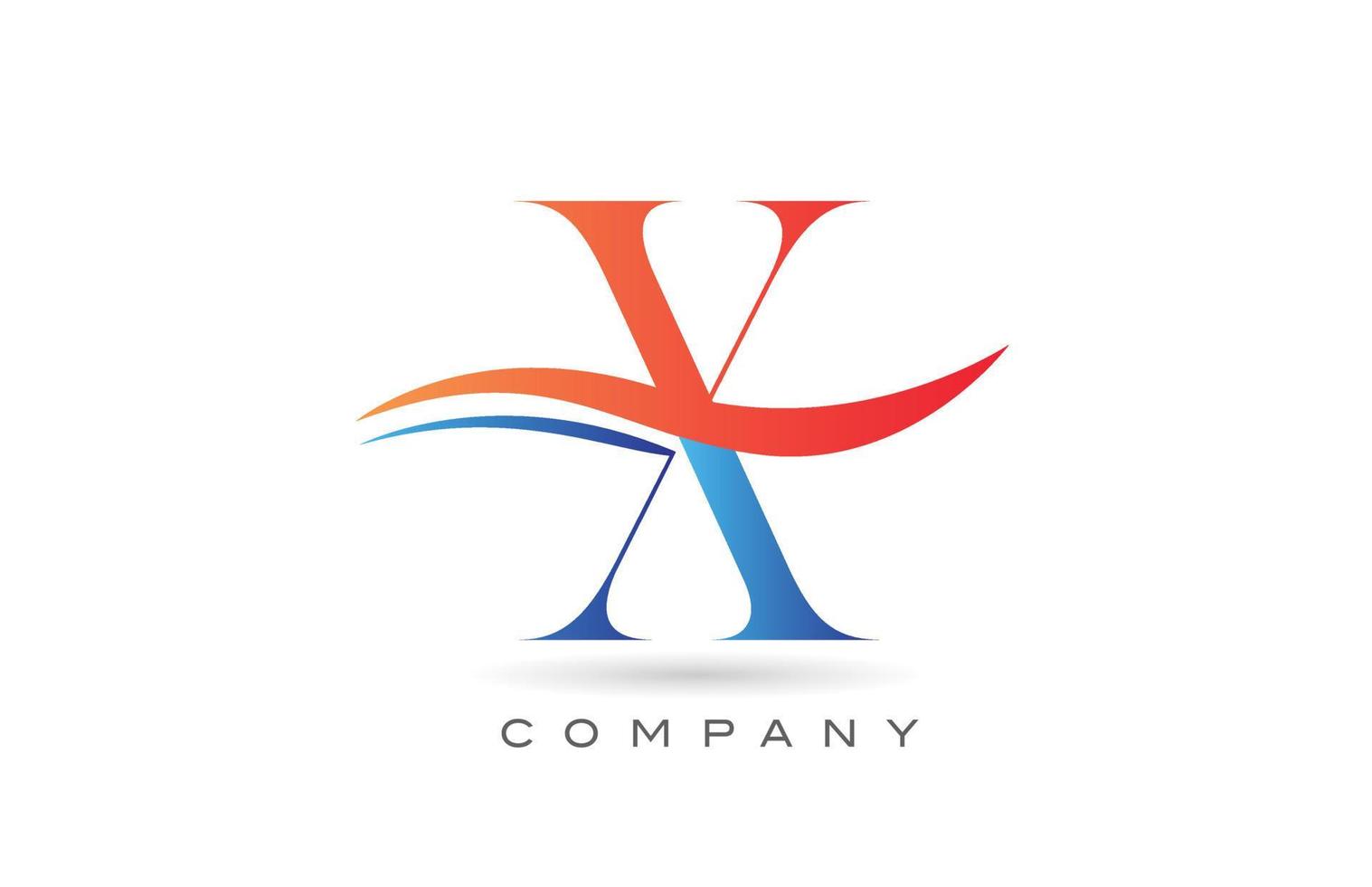 orange blue X alphabet letter logo design with swoosh. Creative icon template for company vector