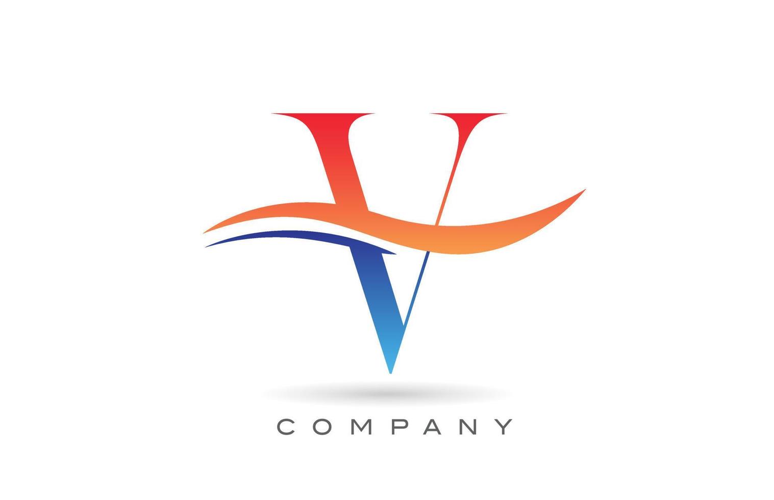 orange blue V alphabet letter logo design with swoosh. Creative icon template for company vector