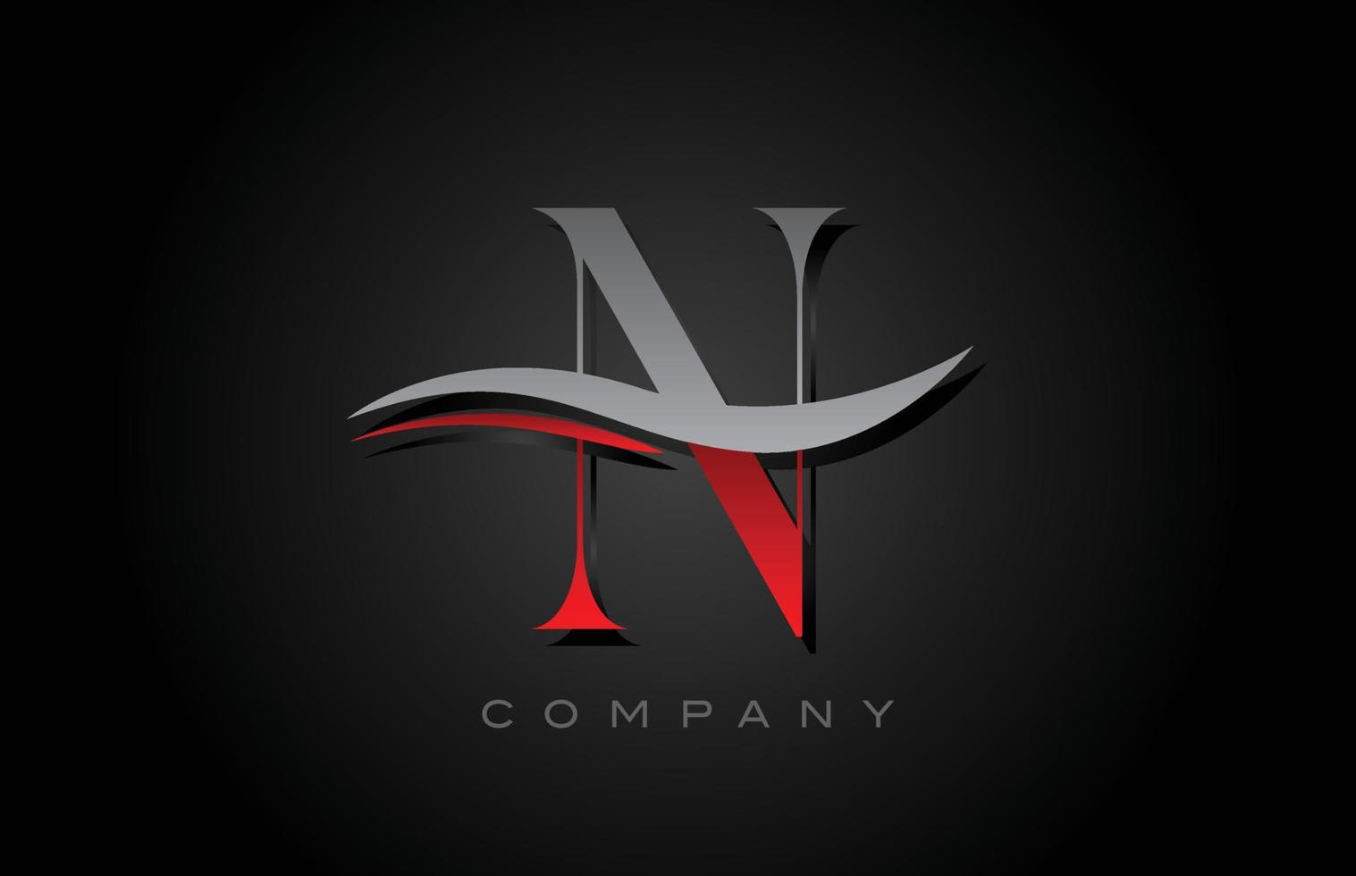 diseño del logotipo de la letra del alfabeto n rojo y gris. plantilla de icono creativo para empresa y negocio vector
