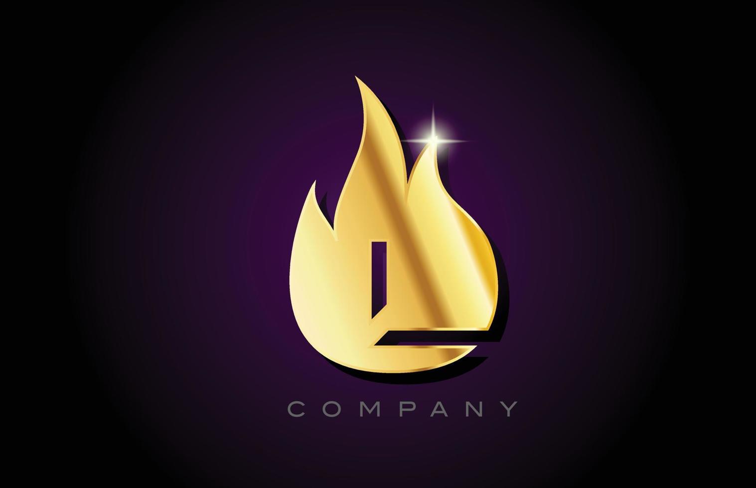 gold golden flames L alphabet letter logo design. Creative icon template for business and company vector