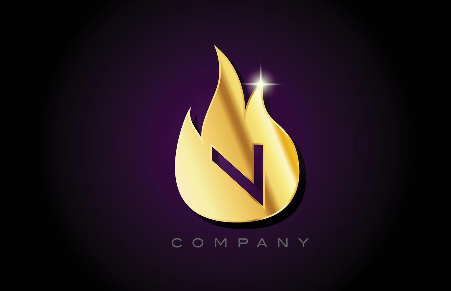 gold golden flames N alphabet letter logo design. Creative icon template for business and company vector