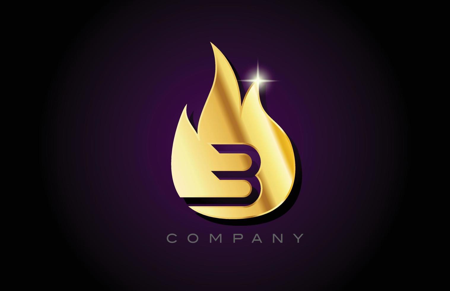 gold golden flames B alphabet letter logo design. Creative icon template for business and company vector