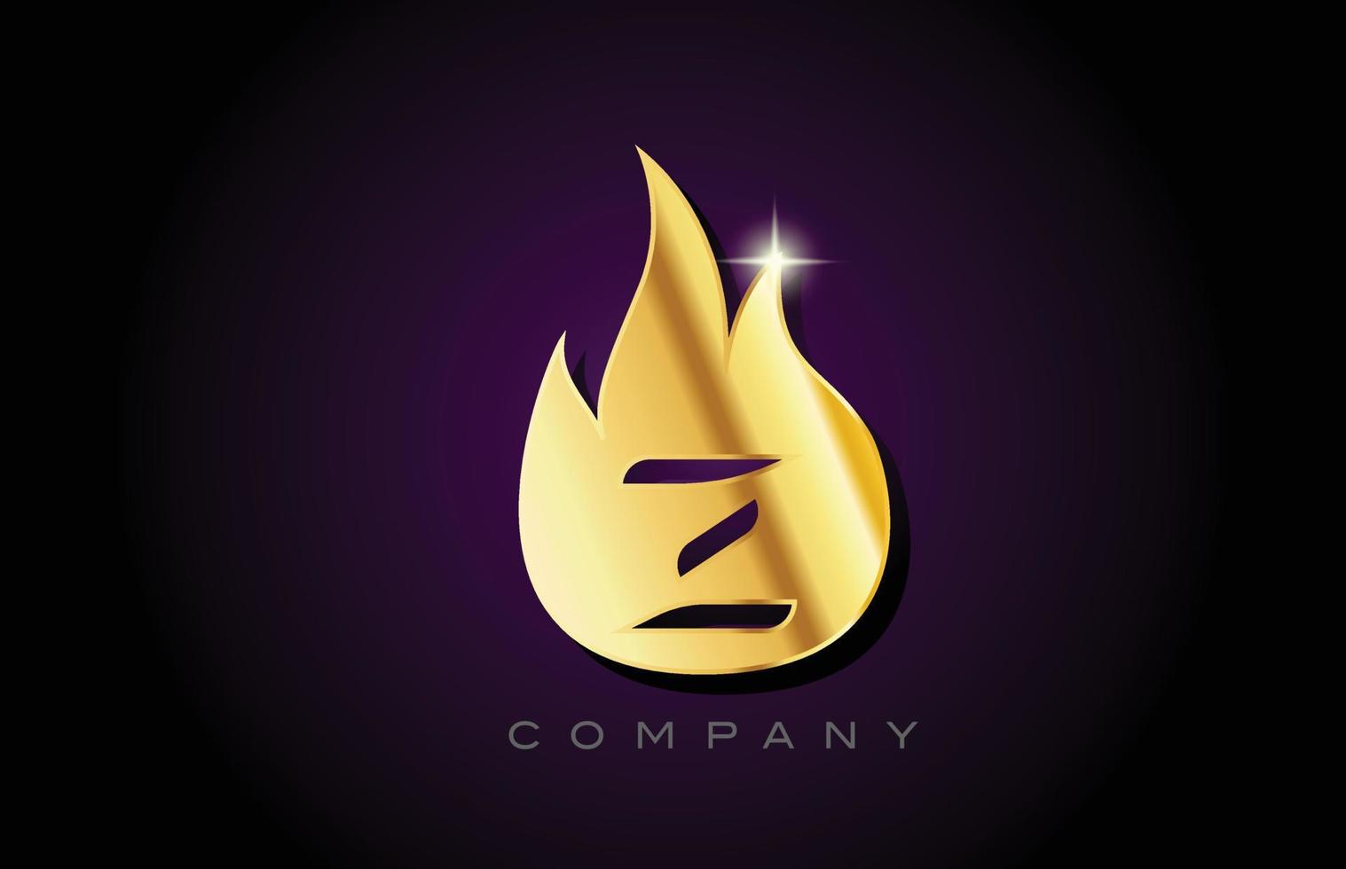 gold golden flames Z alphabet letter logo design. Creative icon template for business and company vector