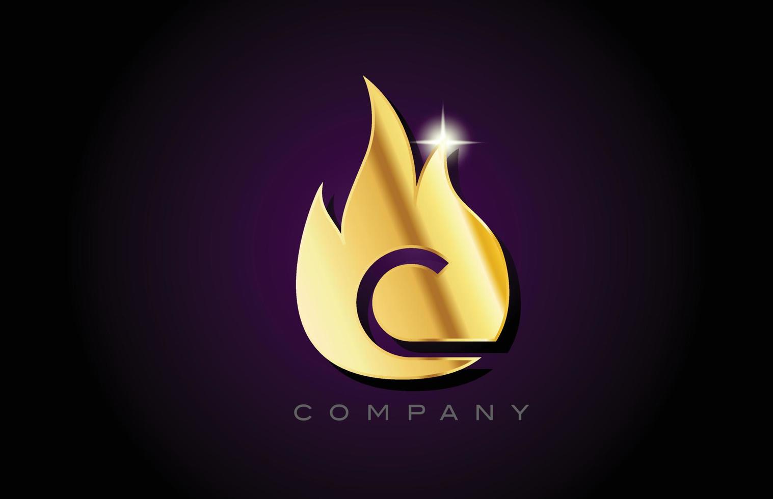 gold golden flames C alphabet letter logo design. Creative icon template for business and company vector