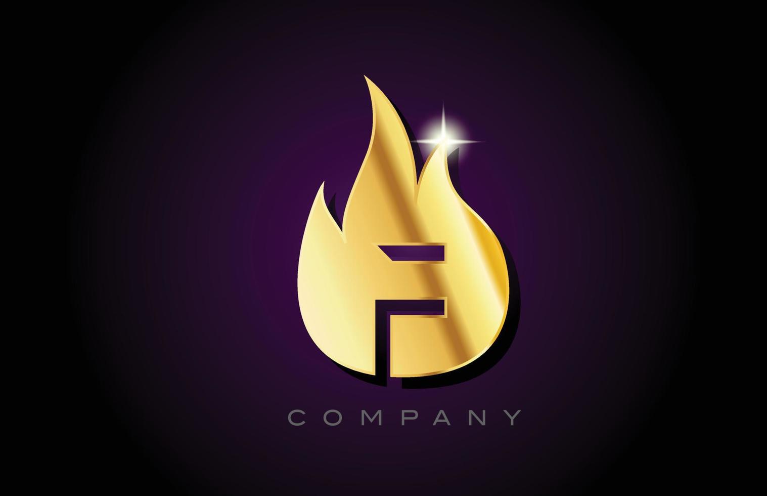gold golden flames F alphabet letter logo design. Creative icon template for business and company vector