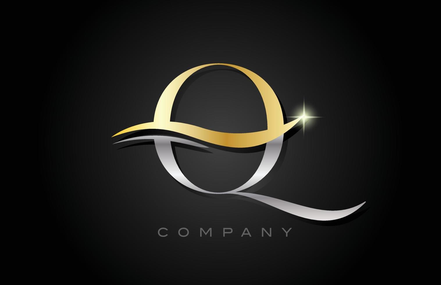 diseño del logotipo de la letra del alfabeto q gris dorado. plantilla de icono creativo para negocios y empresas vector