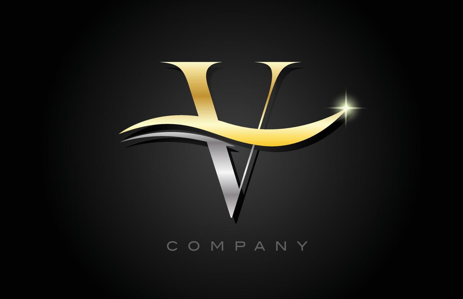 diseño del logotipo de la letra del alfabeto v gris dorado. plantilla de icono creativo para negocios y empresas vector
