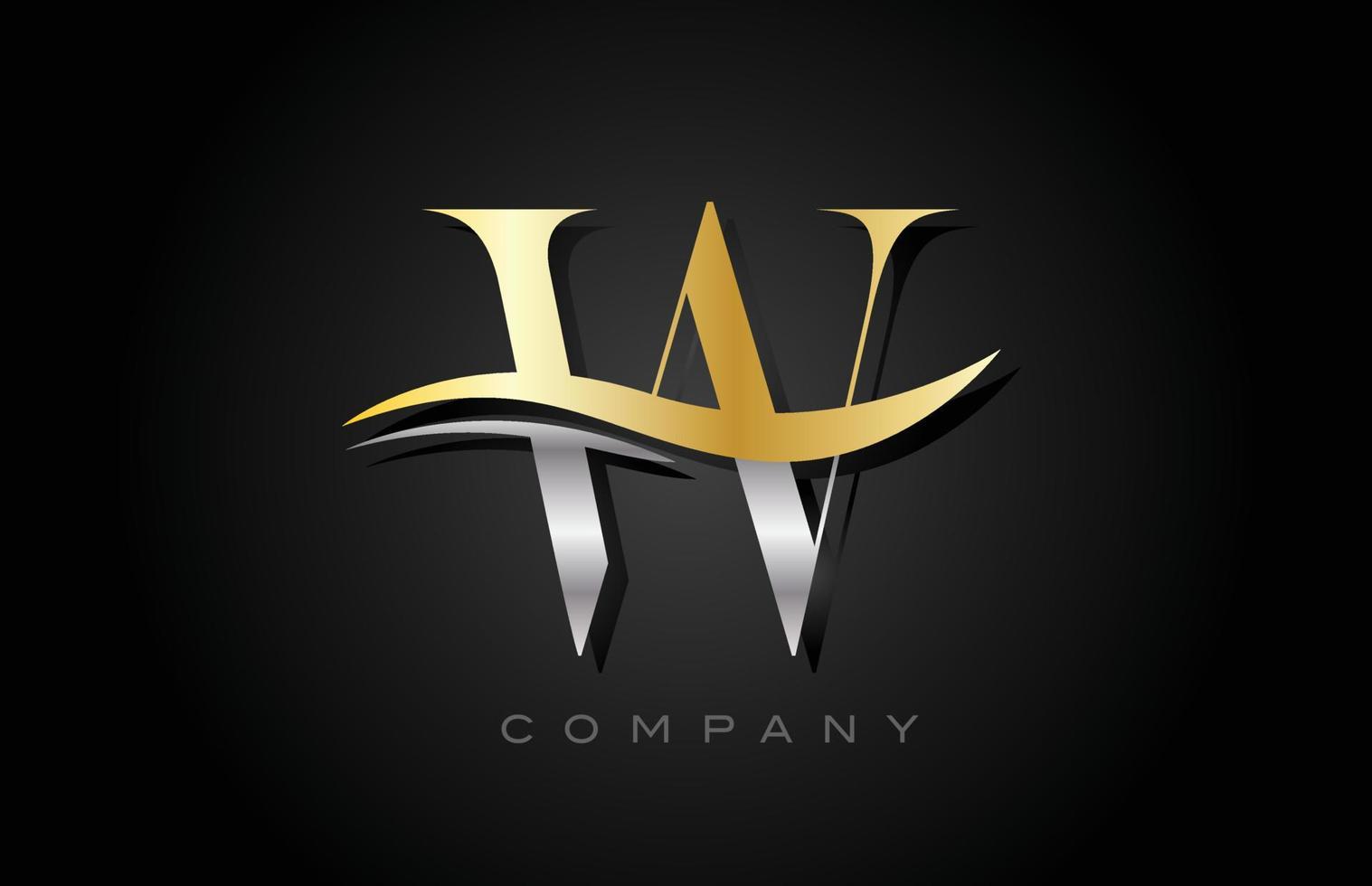 diseño del logotipo de la letra del alfabeto w gris dorado. plantilla de icono creativo para negocios y empresas vector