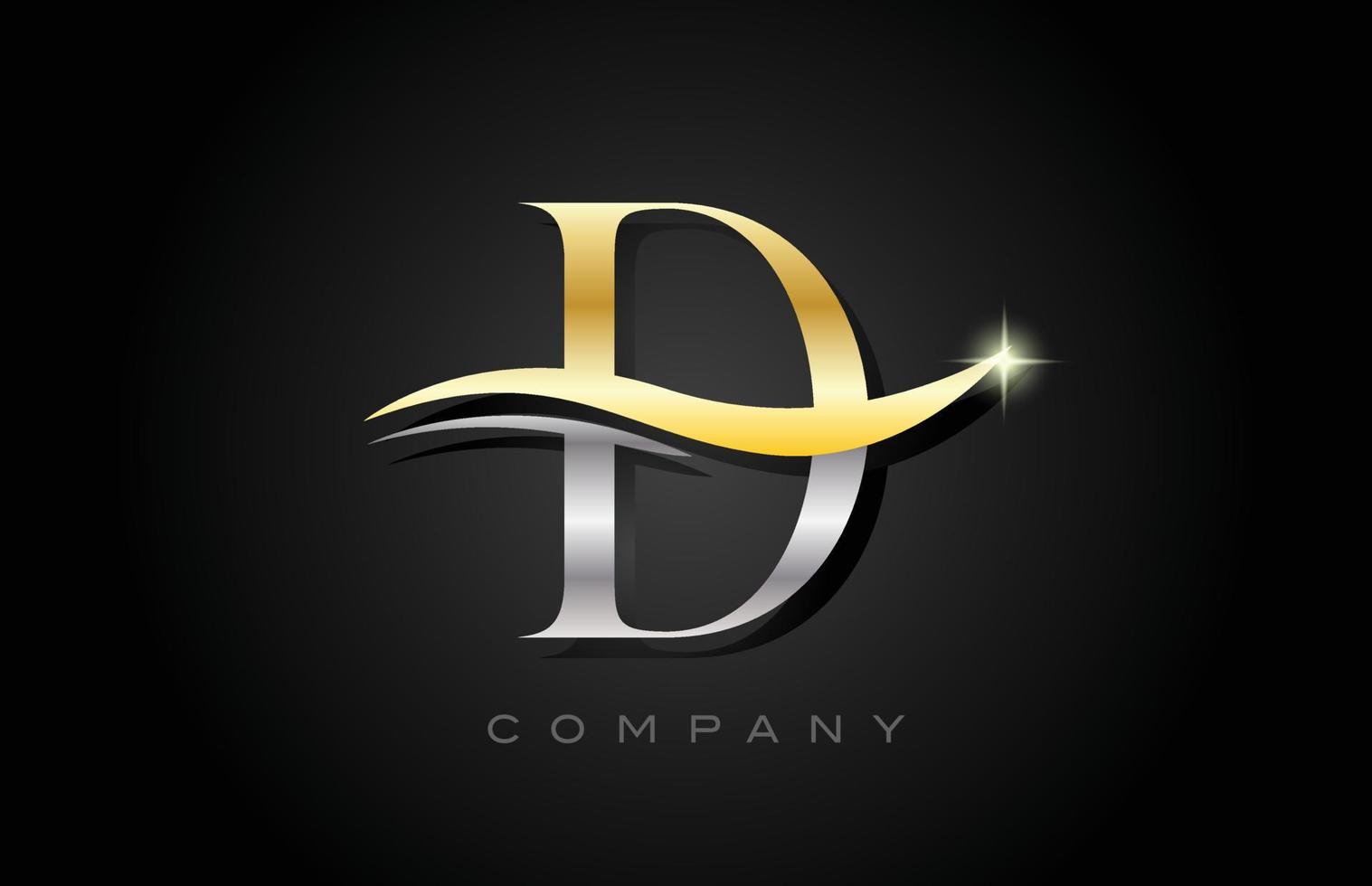 gold grey D alphabet letter logo design. Creative icon template for business and company vector