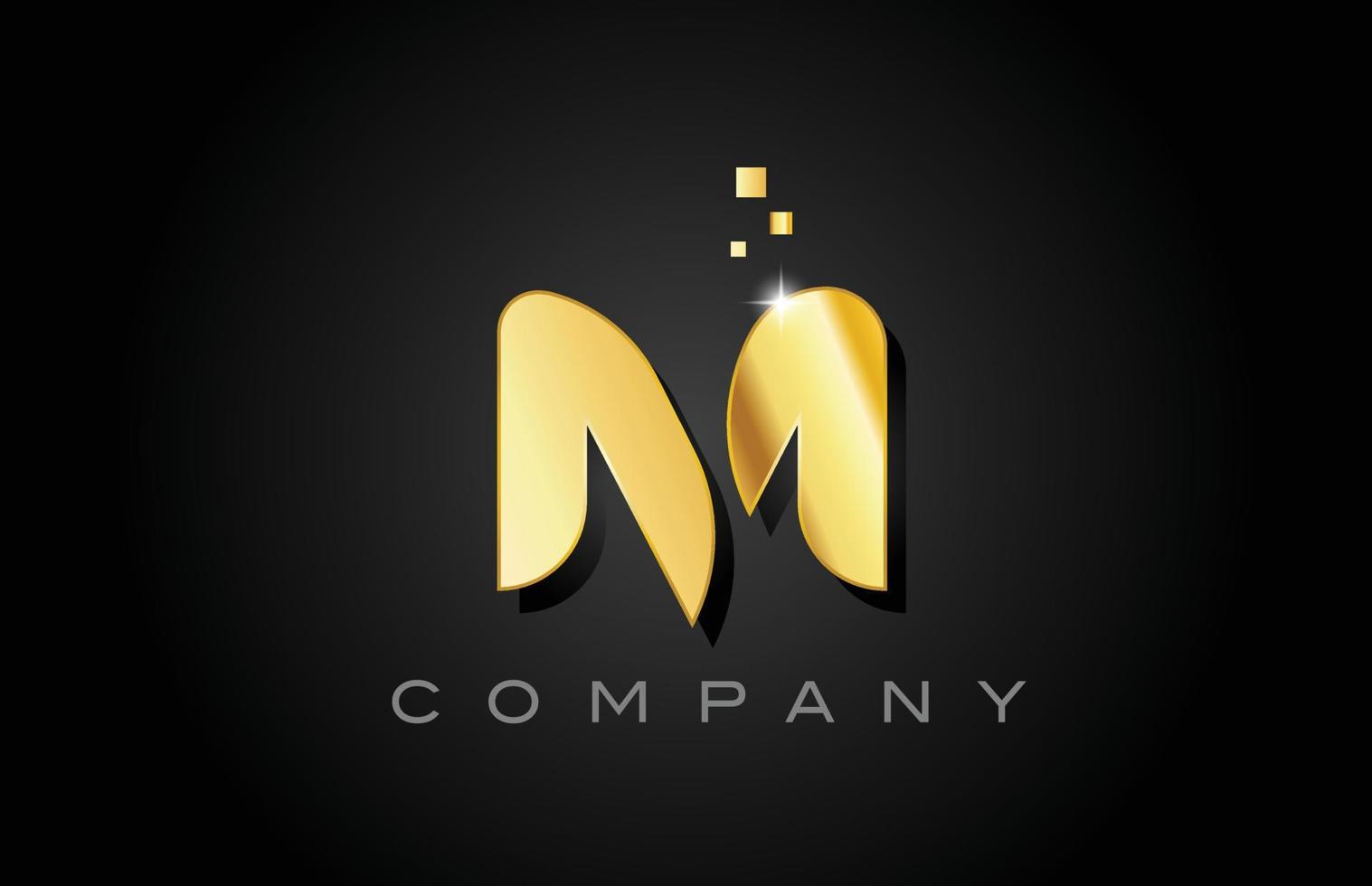 metal gold M alphabet letter logo icon design. Creative template for company with dots vector