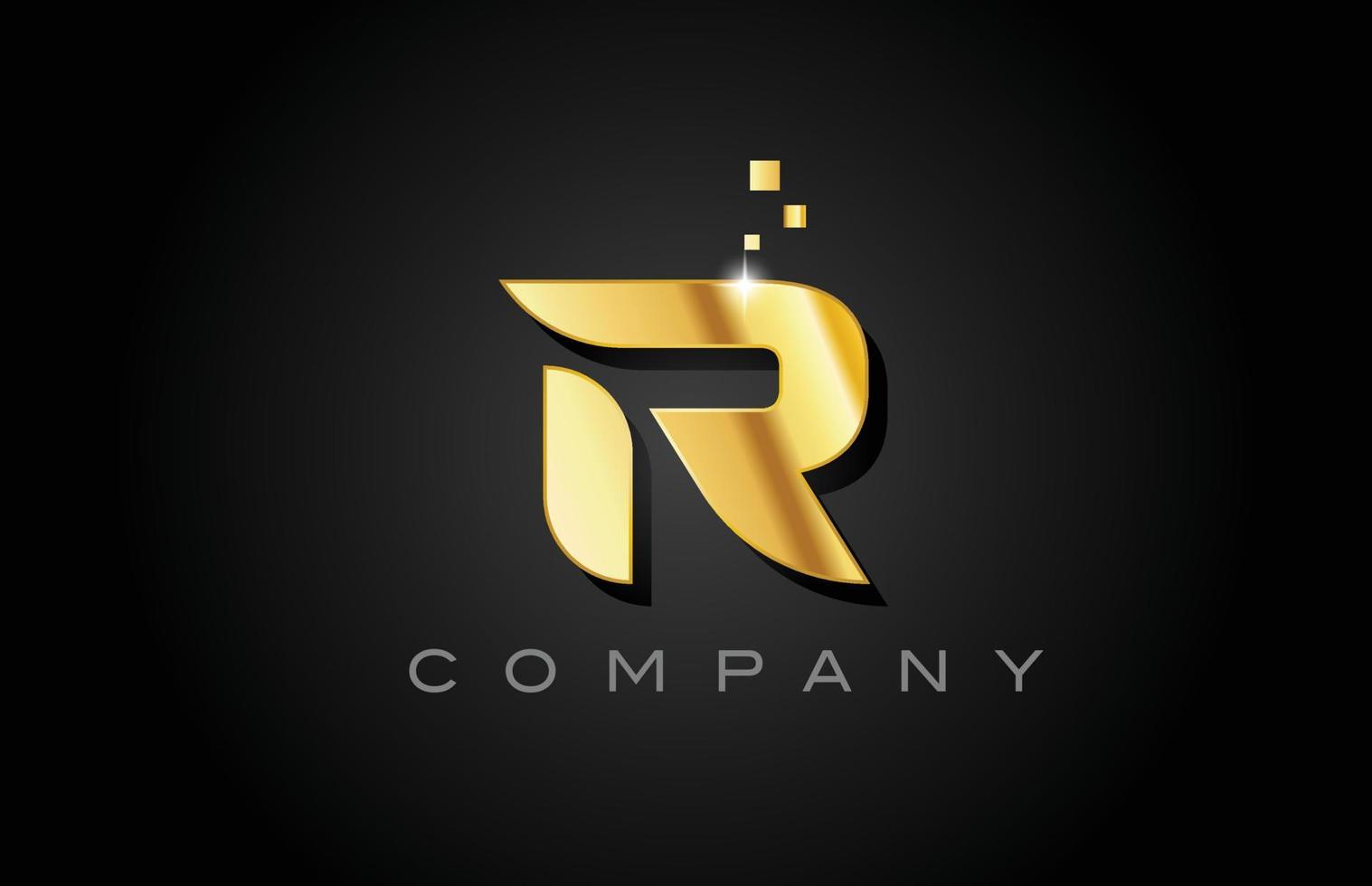 metal gold R alphabet letter logo icon design. Creative template for company with dots vector