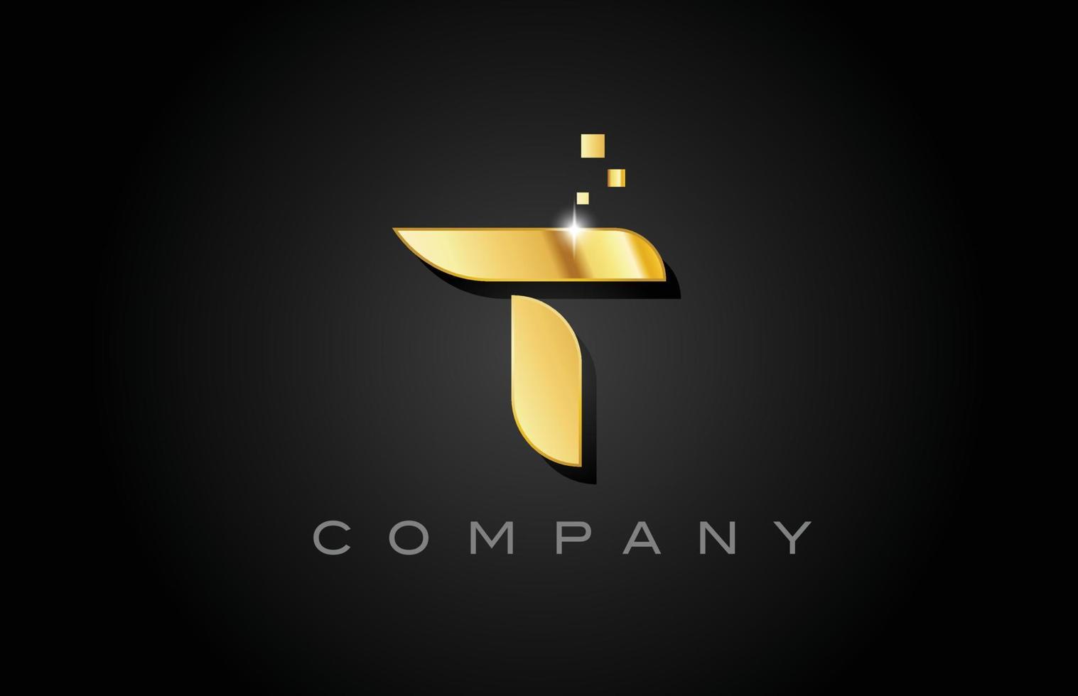 Diseño de icono de logotipo de letra del alfabeto t de metal dorado. plantilla creativa para empresa con puntos vector