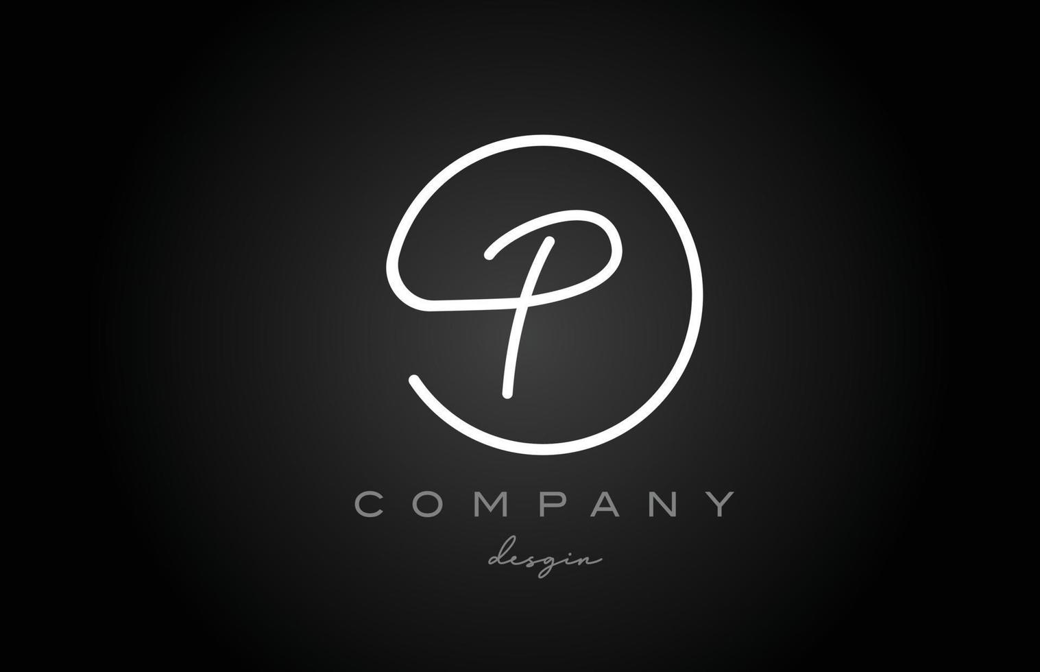 black and white P alphabet letter logo icon design. Handwritten creative template for company and business vector