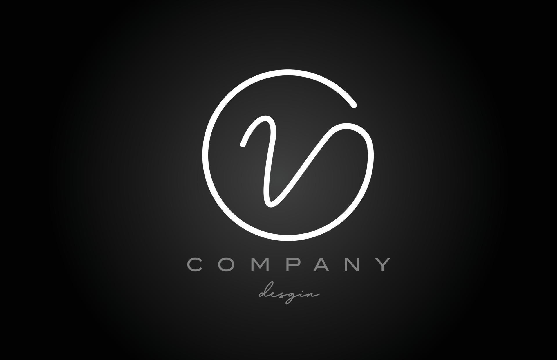 black and white V alphabet letter logo icon design. Handwritten