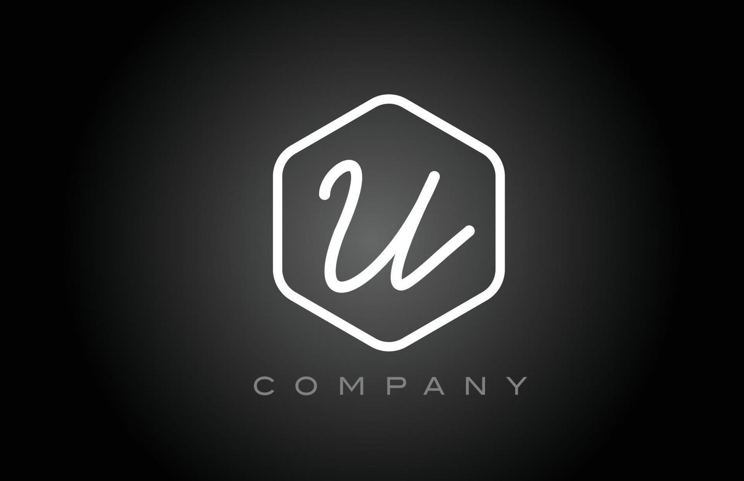 hexagon black and white U alphabet letter logo icon design. Creative template for company and business vector
