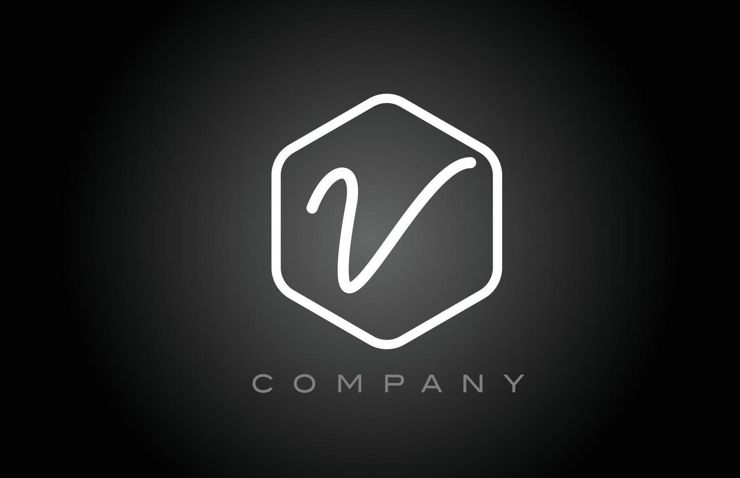 hexágono blanco y negro v letra del alfabeto logo icono diseño. plantilla creativa para empresa y negocio vector