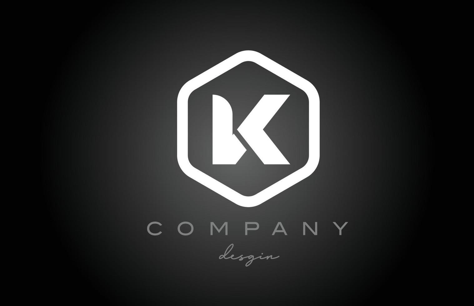 K black white hexagon alphabet letter logo icon design. Creative template for business and company vector