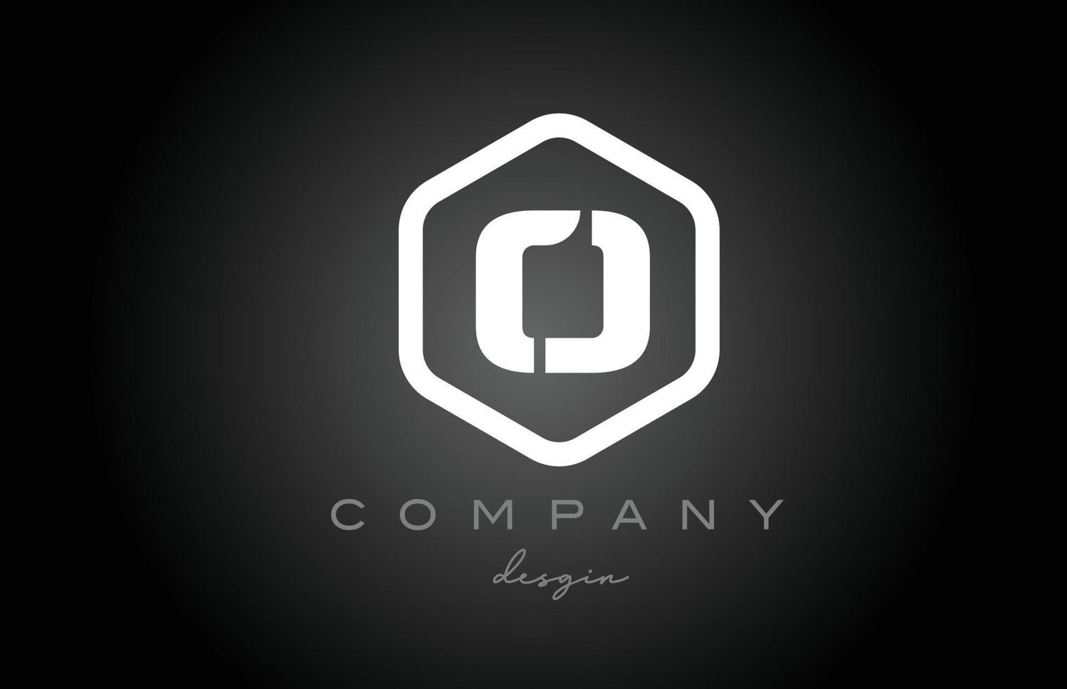 O black white hexagon alphabet letter logo icon design. Creative template for business and company vector