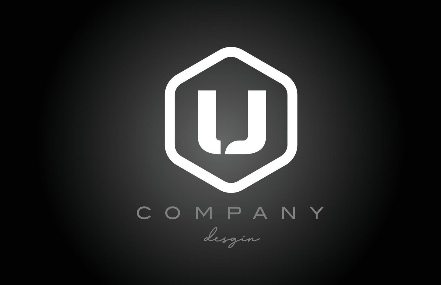 U black white hexagon alphabet letter logo icon design. Creative template for business and company vector