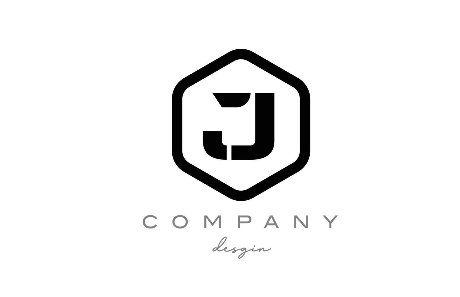 black and white J alphabet letter logo icon design with hexagon. Creative template for business and company vector