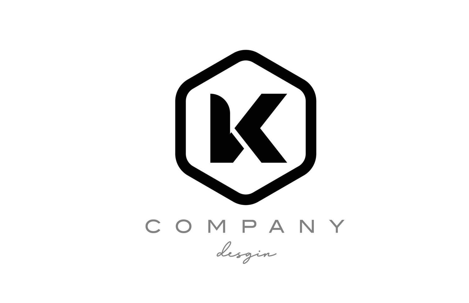 black and white K alphabet letter logo icon design with hexagon. Creative template for business and company vector