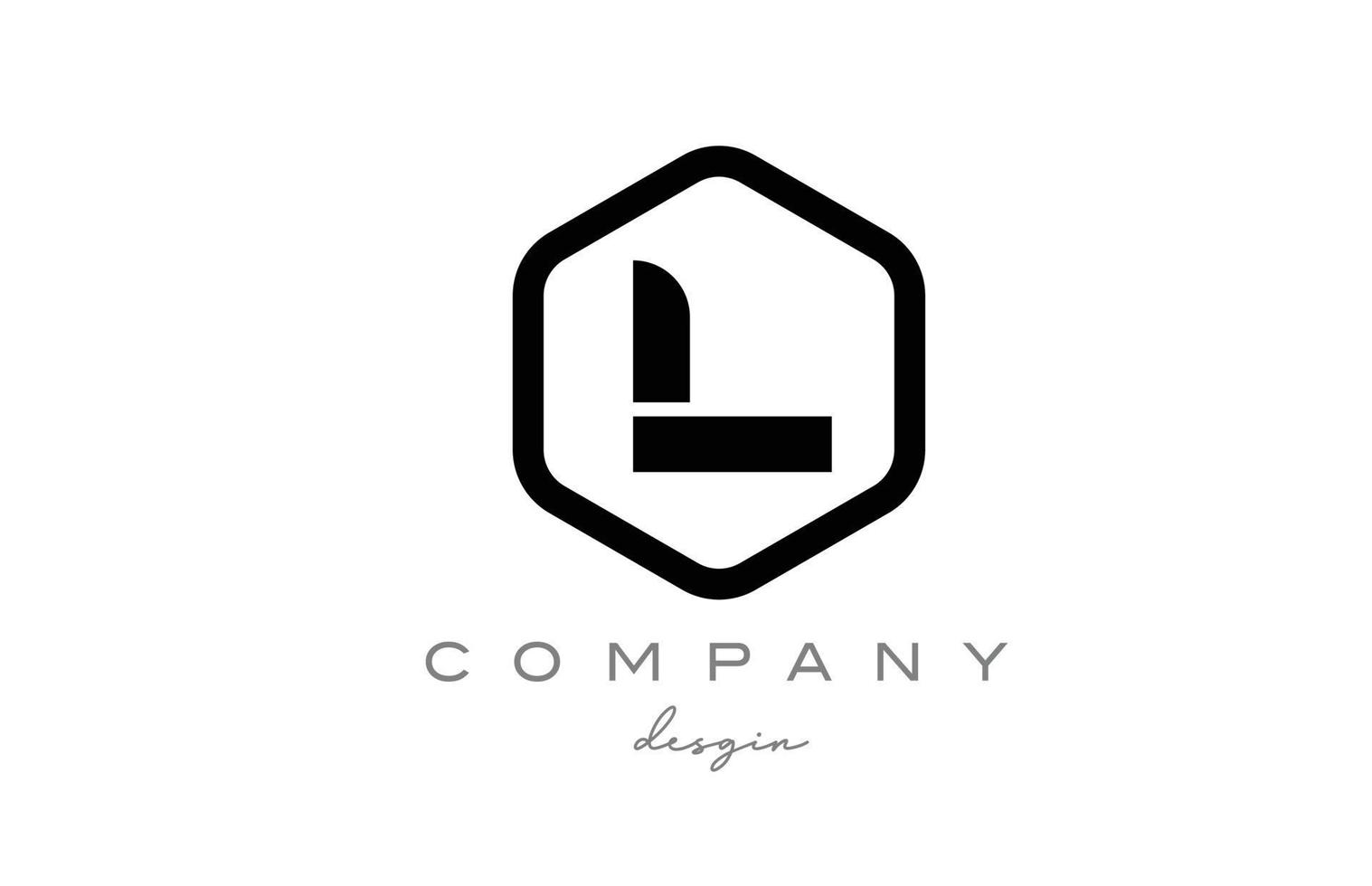 black and white L alphabet letter logo icon design with hexagon. Creative template for business and company vector
