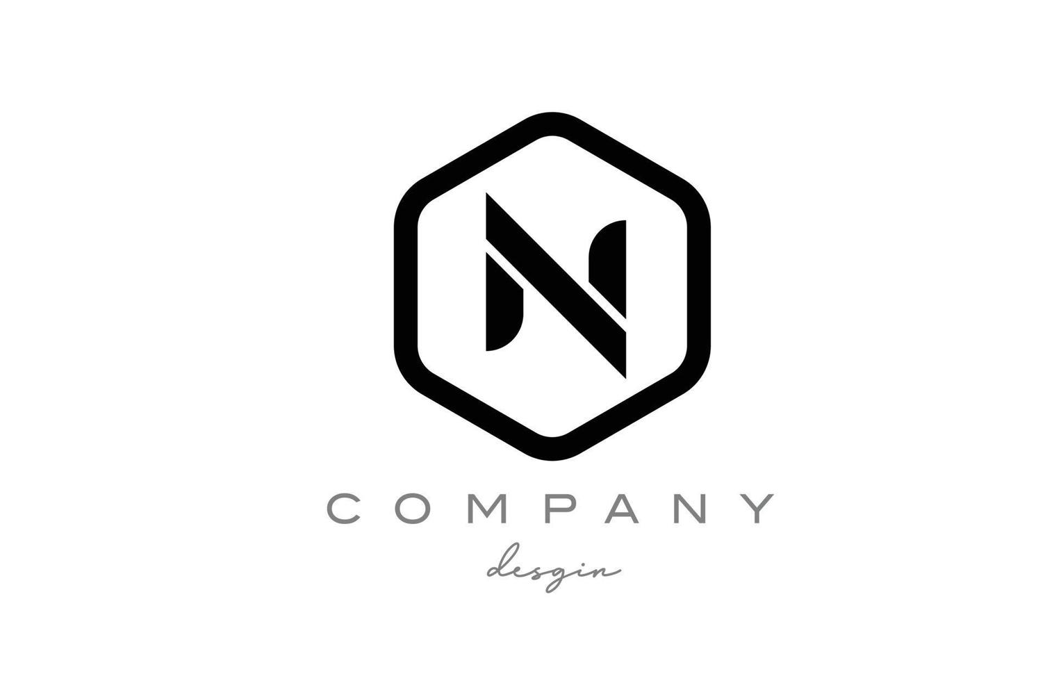 black and white N alphabet letter logo icon design with hexagon. Creative template for business and company vector