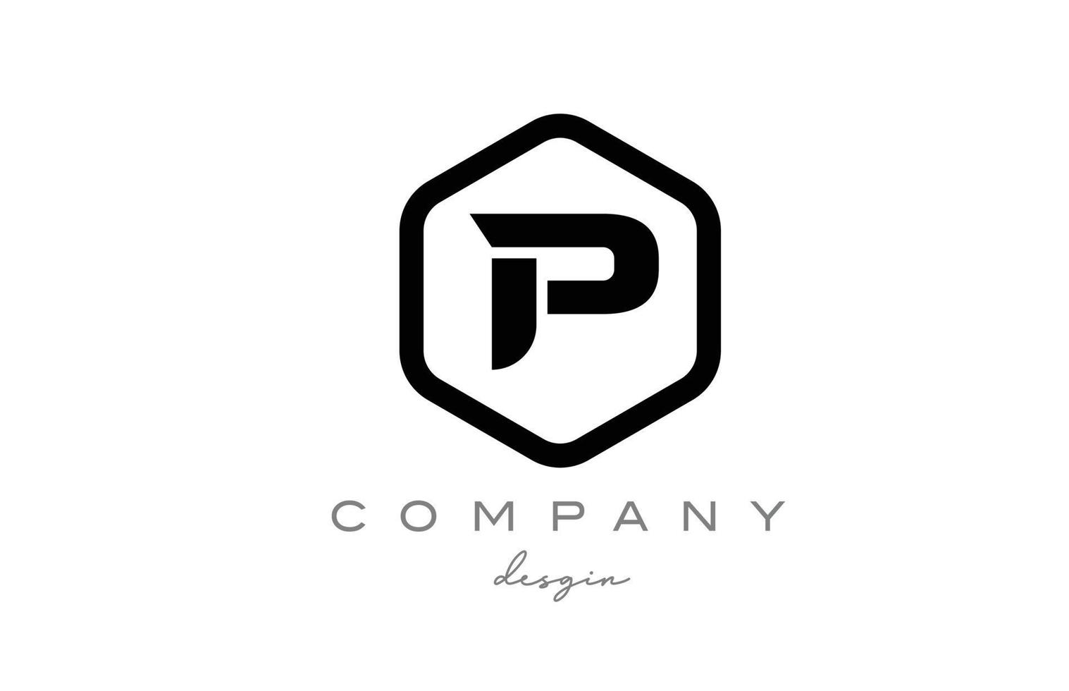 black and white P alphabet letter logo icon design with hexagon. Creative template for business and company vector