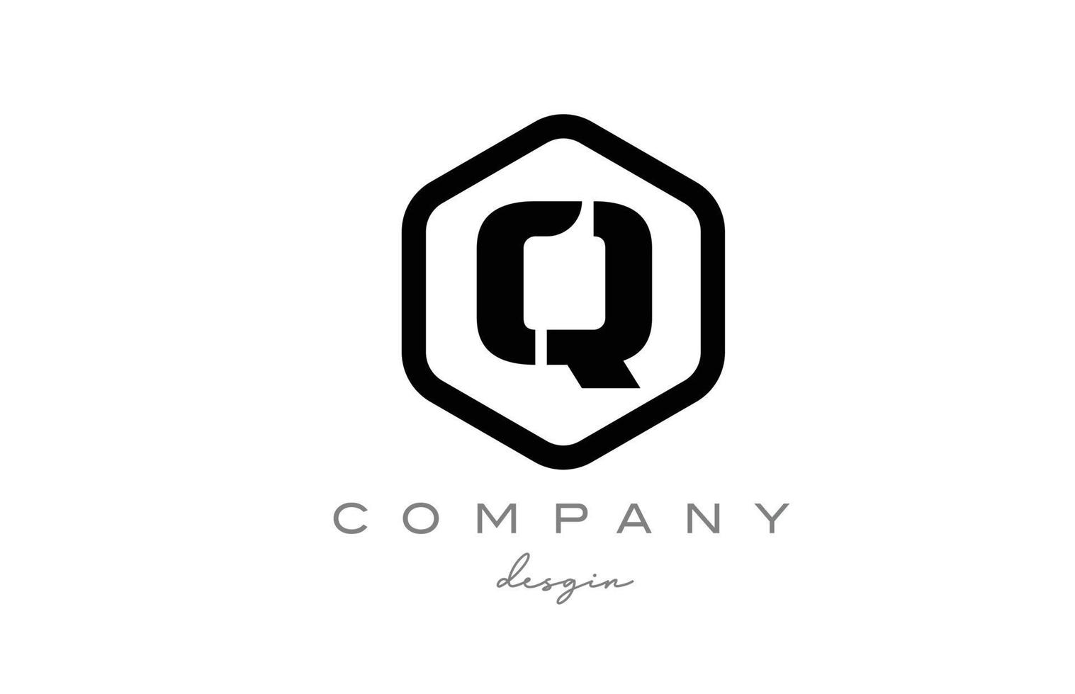 black and white Q alphabet letter logo icon design with hexagon. Creative template for business and company vector