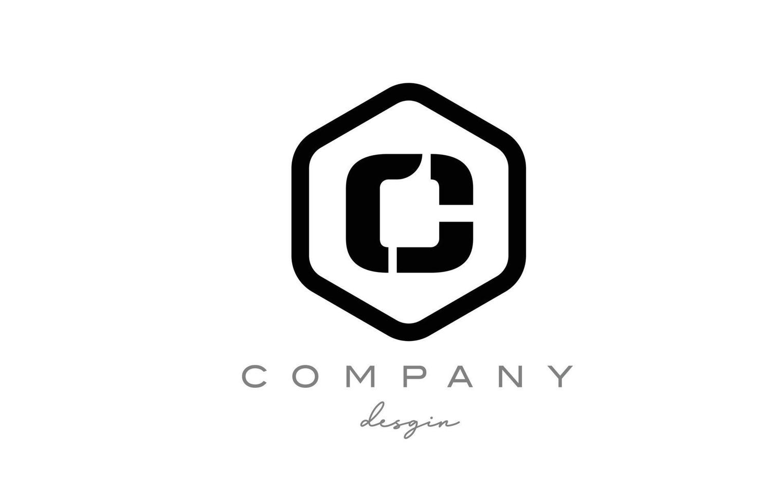 black and white C alphabet letter logo icon design with hexagon. Creative template for business and company vector