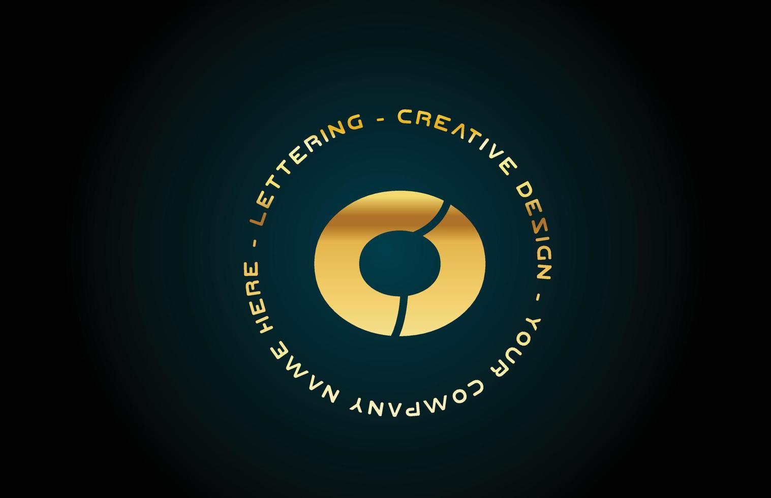 gold O alphabet letter logo icon design with text. Golden creative template for business and company with circle vector