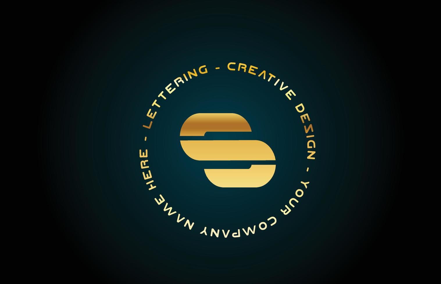 gold S alphabet letter logo icon design with text. Golden creative template for business and company with circle vector