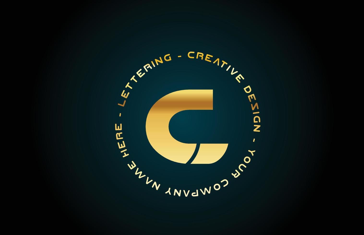 gold C alphabet letter logo icon design with text. Golden creative template for business and company with circle vector