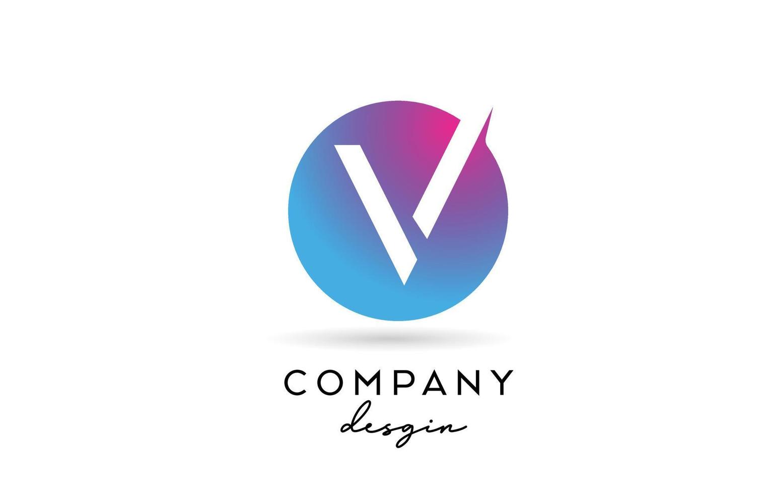 pink blue V alphabet letter logo icon with circle design. Creative template for business and company vector