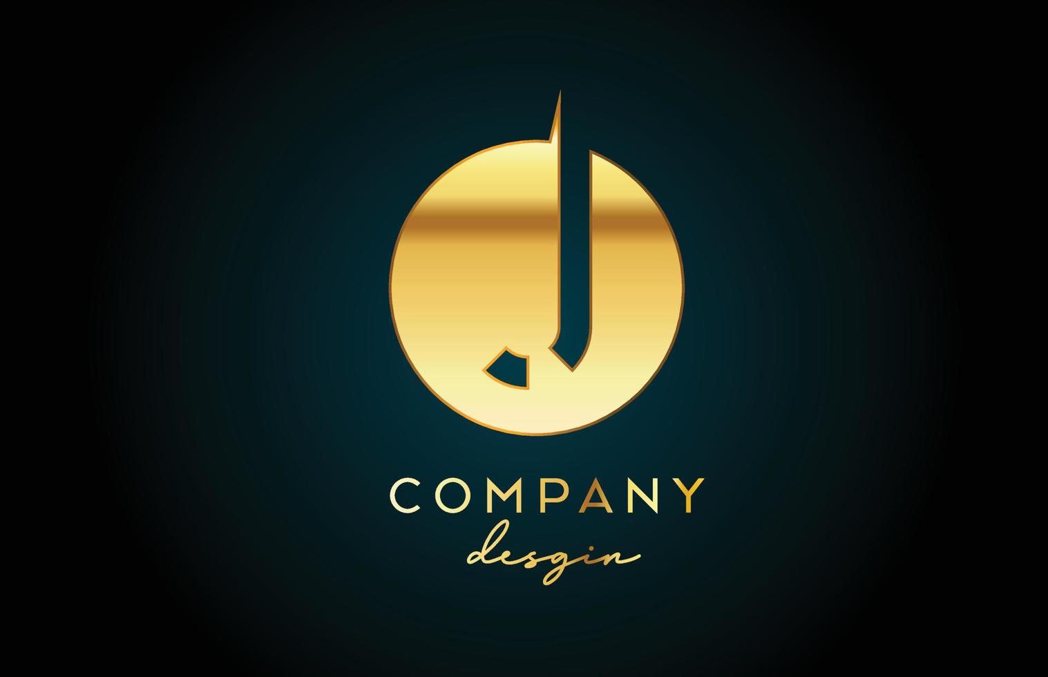 Gold J alphabet letter logo icon with circle design. Golden creative template for business and company vector