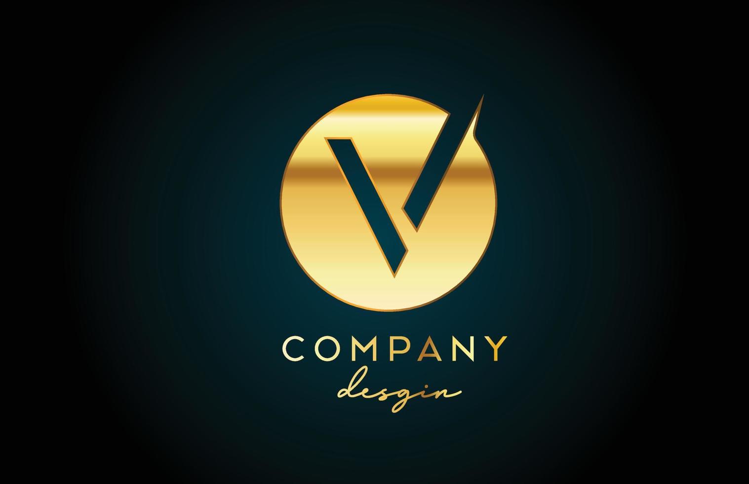 Gold V alphabet letter logo icon with circle design. Golden creative template for business and company vector