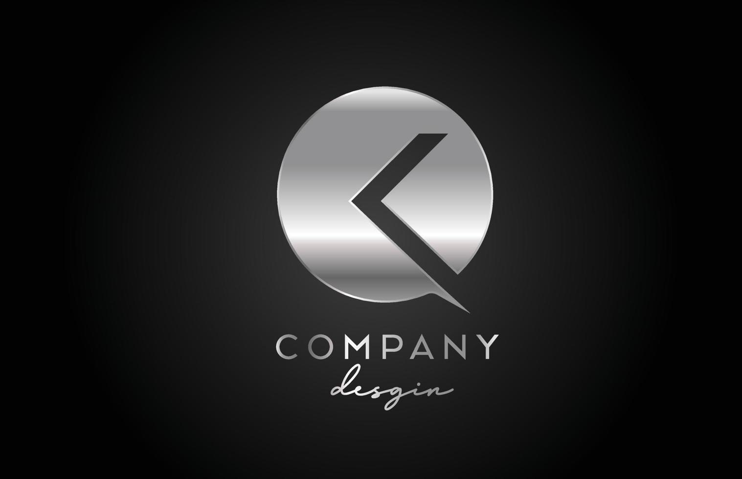 K silver grey alphabet letter logo icon with circle design. Metal creative template for company and business vector
