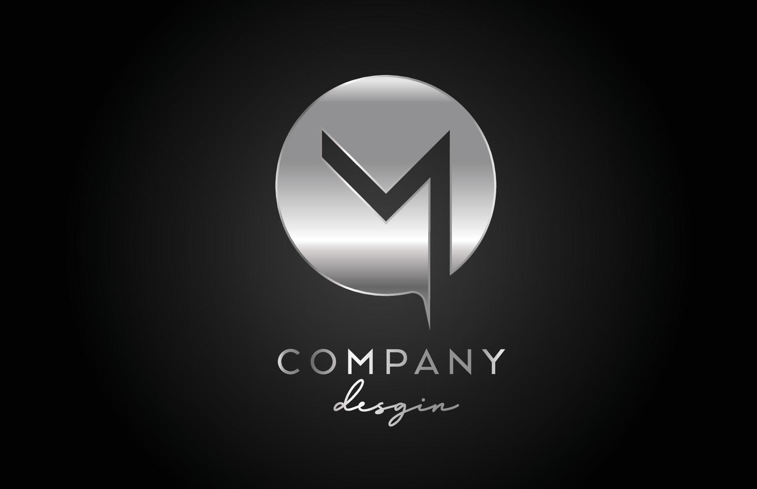M silver grey alphabet letter logo icon with circle design. Metal creative template for company and business vector