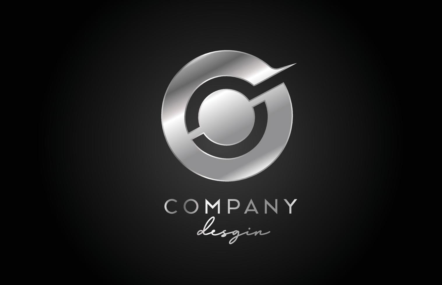 O silver grey alphabet letter logo icon with circle design. Metal creative template for company and business vector