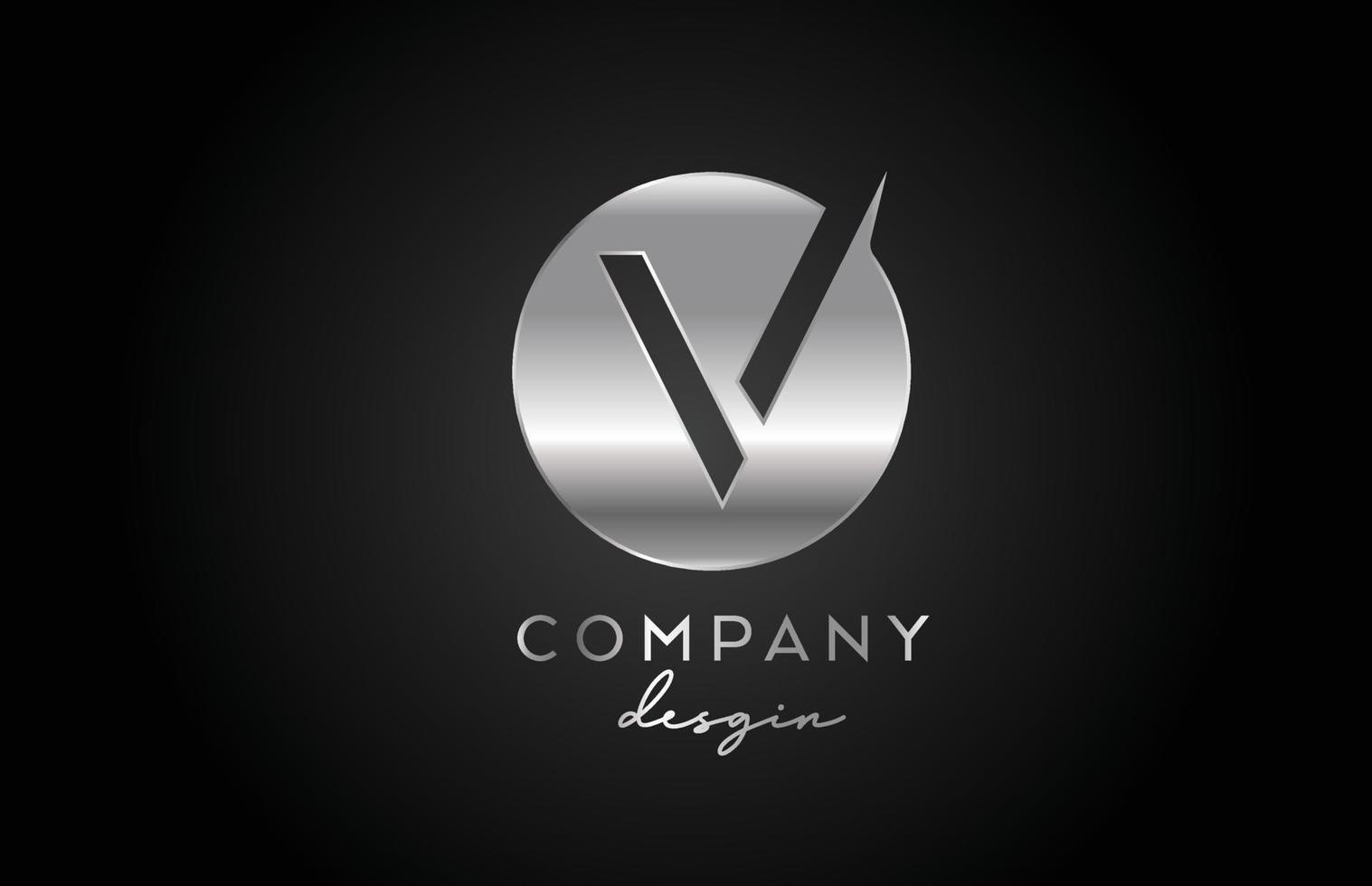 v icono del logotipo de la letra del alfabeto gris plateado con diseño de círculo. plantilla creativa de metal para empresas y negocios vector