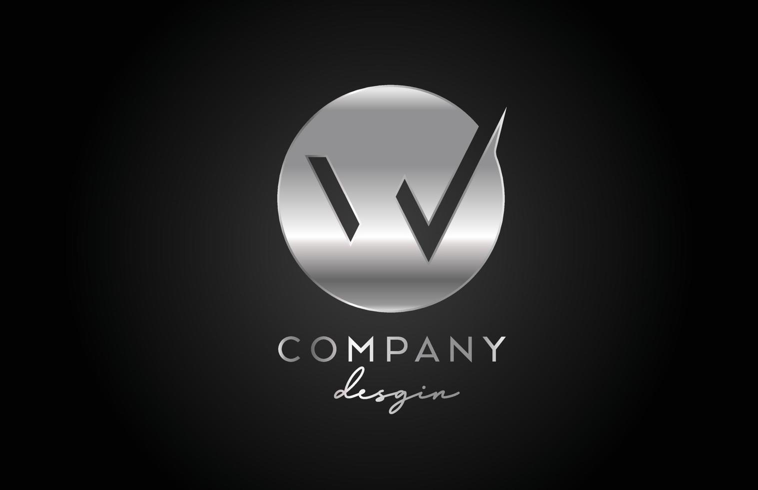 W silver grey alphabet letter logo icon with circle design. Metal creative template for company and business vector