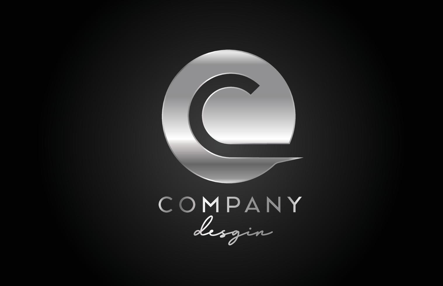 C silver grey alphabet letter logo icon with circle design. Metal creative template for company and business vector