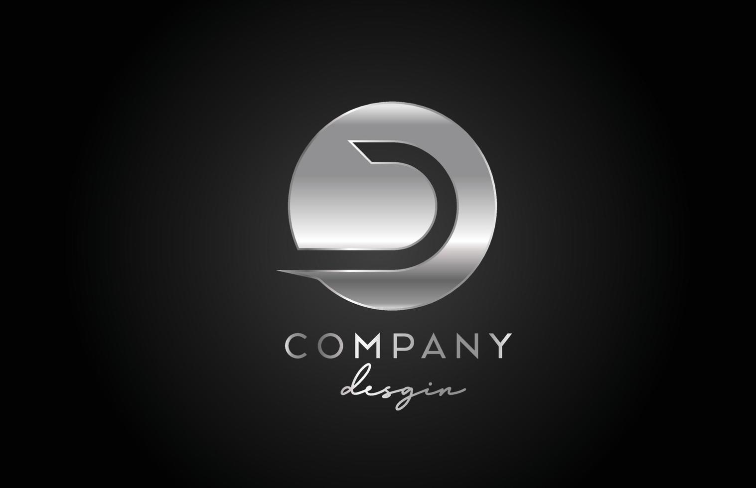 D silver grey alphabet letter logo icon with circle design. Metal creative template for company and business vector