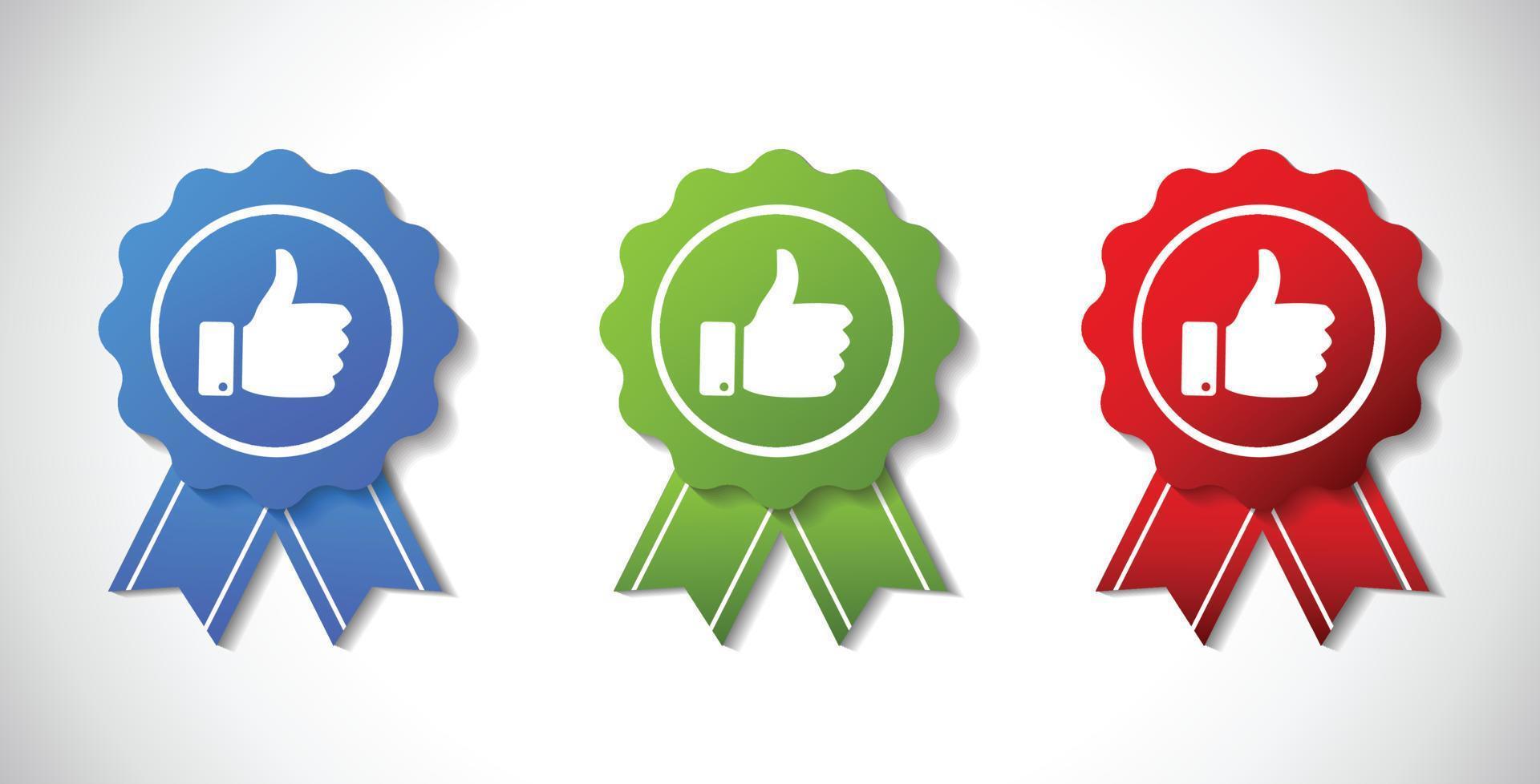 Set Recommend banner or medal with thumbs up and ribbon concept vector