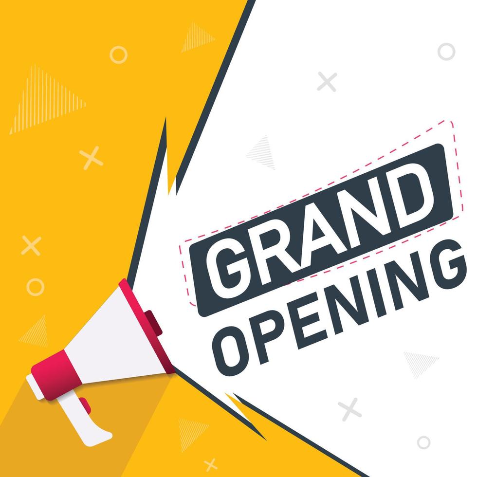 Grand opening background template flat design with yellow and megaphone vector