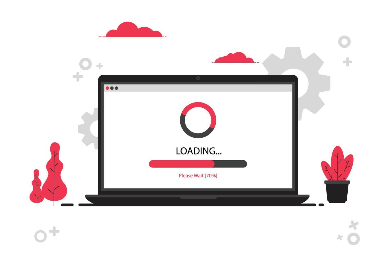Laptop with update loading process vector illustration