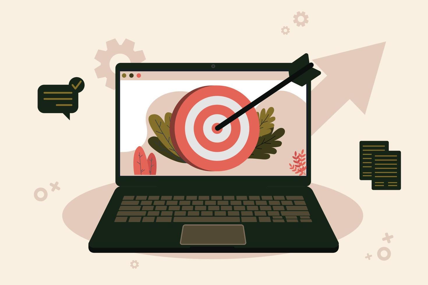 Goal concept flat design illustration With goals such as the digital internet on a laptop or computer screen vector
